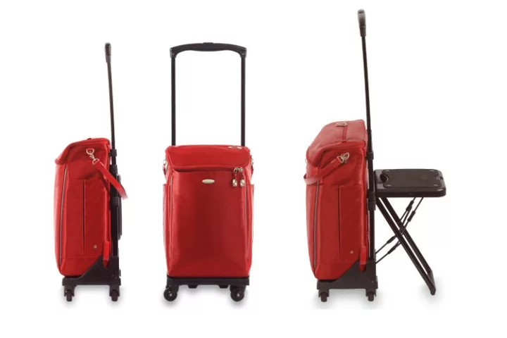 The WalkinBag not only offers travelers some lean-on support courtesy of the curved handle, but also provides a means of taking the weight off by offering built-in seating