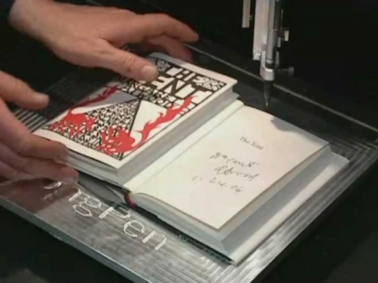 Atwood's latest novel, "The Tent" is removed after it has been signed. Image by Unotchit.
