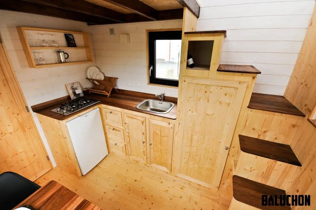 The storage staircase leads to the sleeping loft