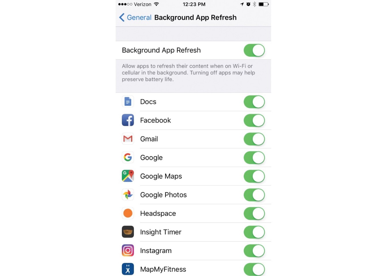Settings > General > Background App Refresh