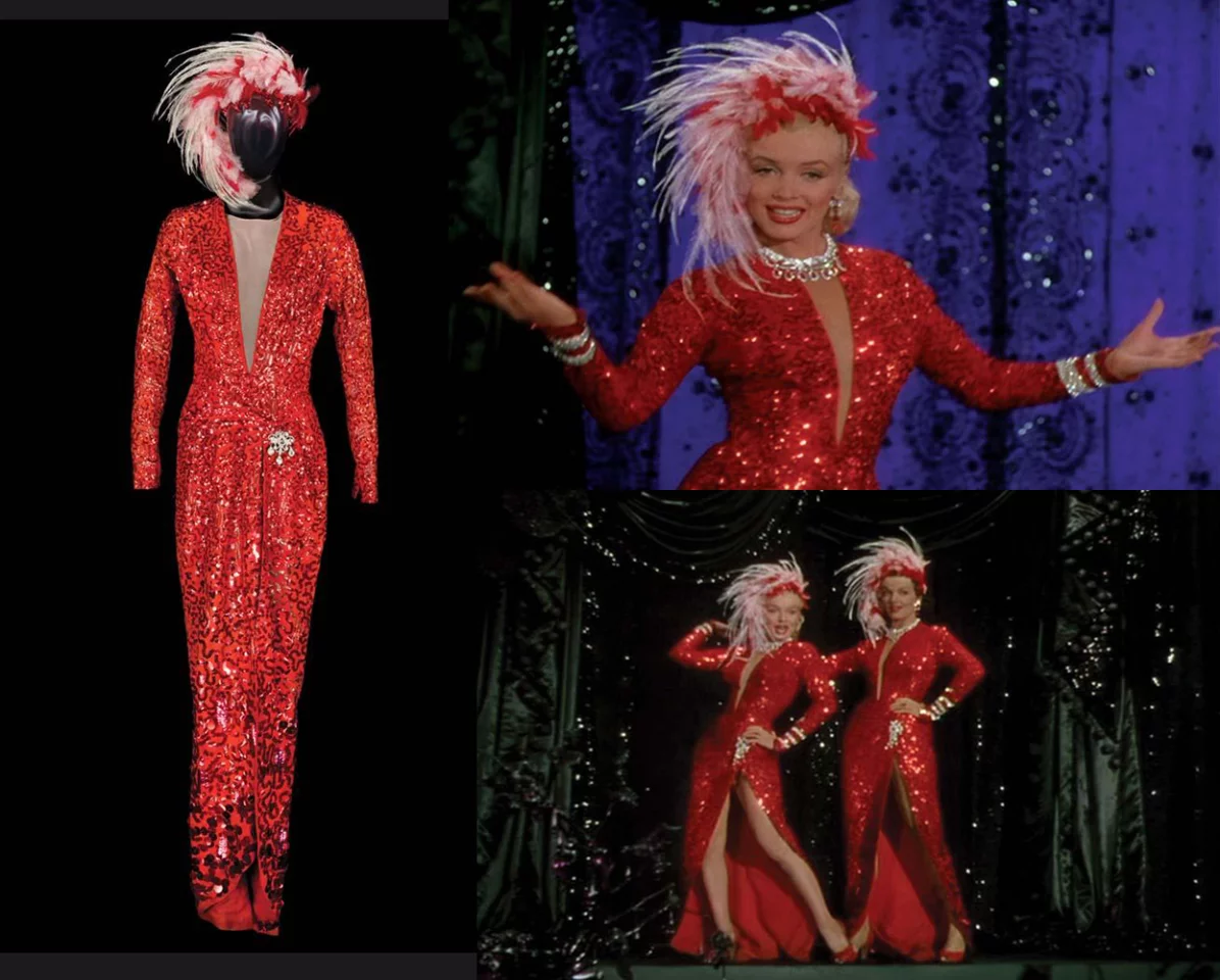 The red sequinned showgirl gown she wore in 'Gentlemen Prefer Blondes' which fetched $1,476,000 at a Profiles in History auction in June, 2011.