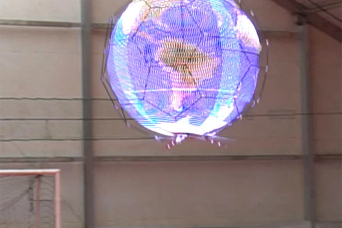NTT Docomo's spherical drone display forms an aerial display measuring 144 pixels high and 136 pixels in circumference