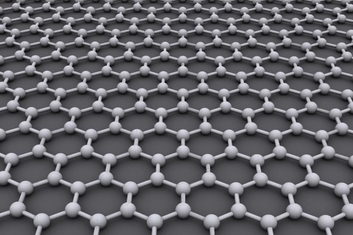 The hexagonal grid structure of graphene (Image: AlexanderAlUS via Wikipedia)