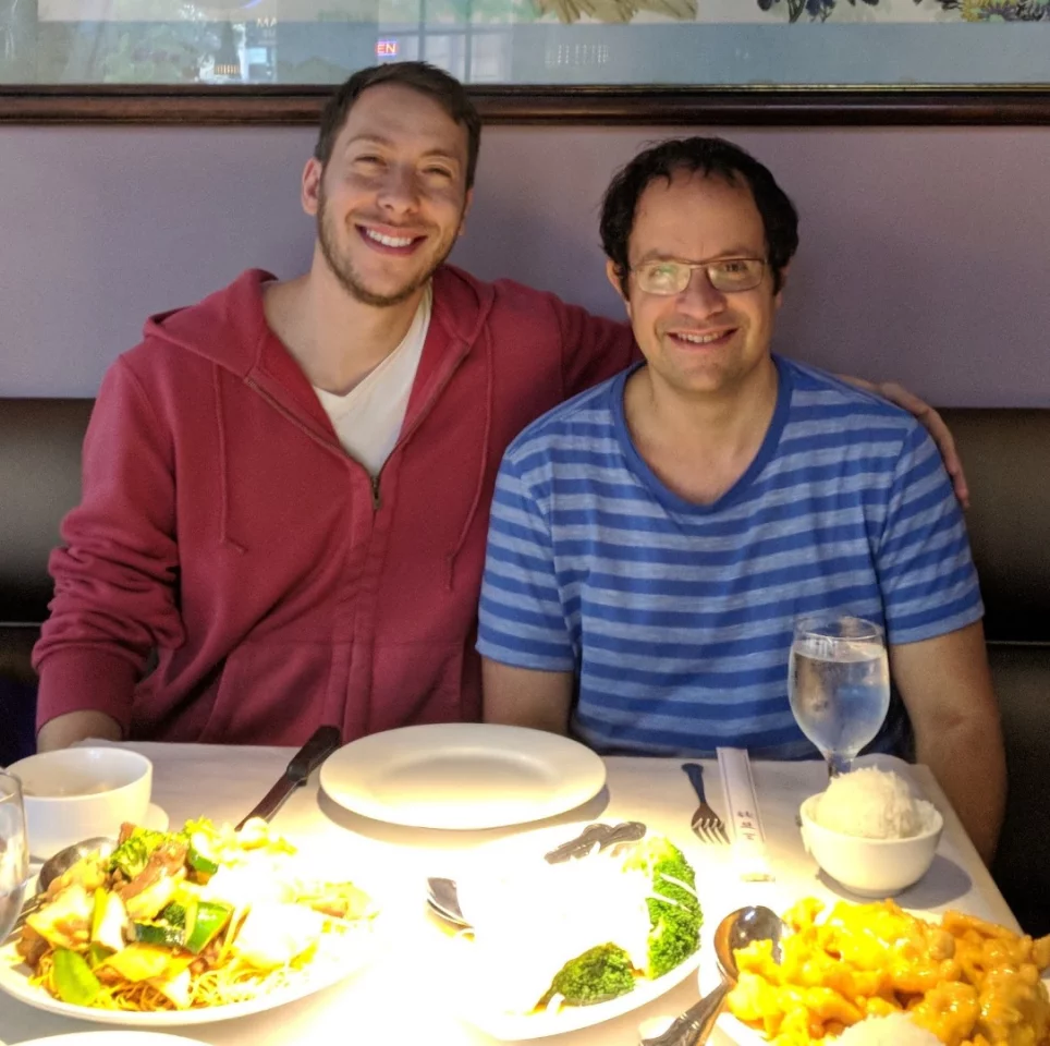 Yaniv Leviathan, Google Duplex lead, and Matan Kalman, engineering manager on the project, enjoying a meal booked through a call from Duplex.