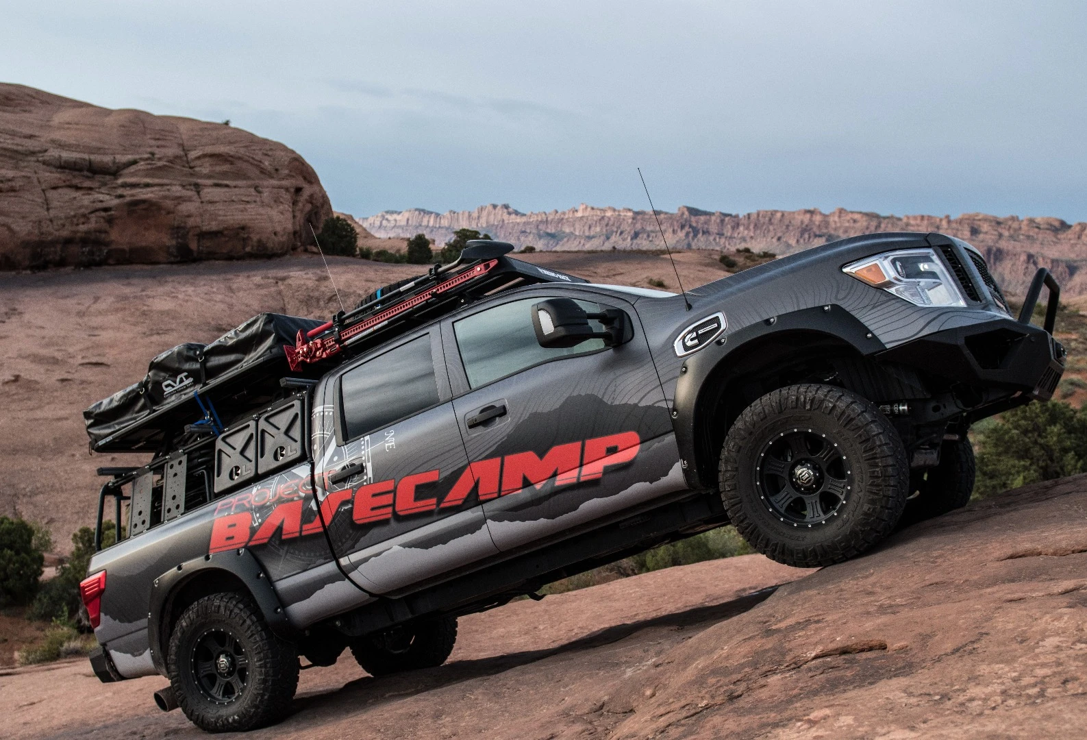The bed of the Titan XD Pro-4X is loaded to the gills with gear