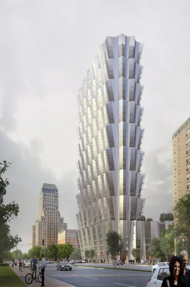 The angled design of the window units at One Hundred will allow more light into the apartments and provide city/park views for residents