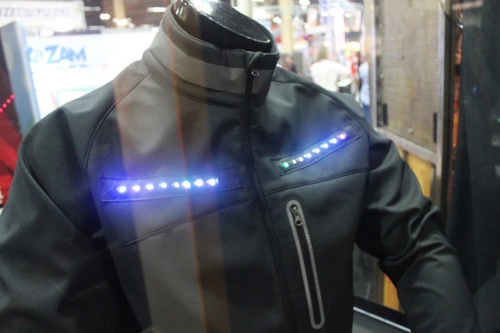 The Lumenus smart jacket is embedded with LEDs that display the cyclist's turning intentions to other road users
