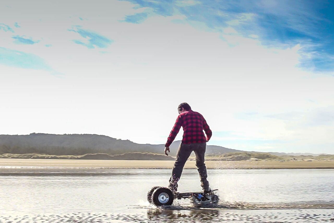 Unlike the average e-board, the Track 1 is designed to keep moving through soft, wet sand, snow and more