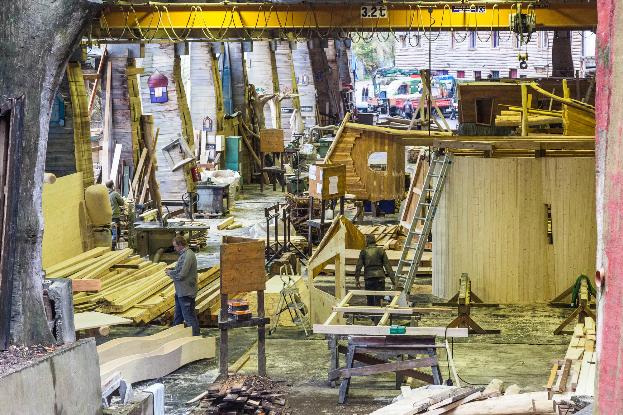 Kulturinsel Einsiedel: the woodwork craft shop out the back supplies strange wonky treehouses to all of Europe