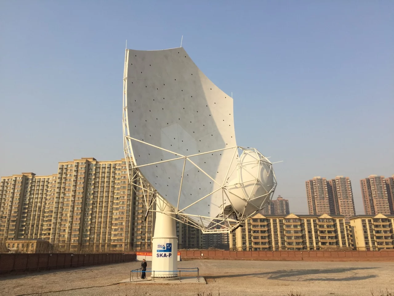 The fully assembled SKA dish prototype at the CETC54 assembly workshop in China