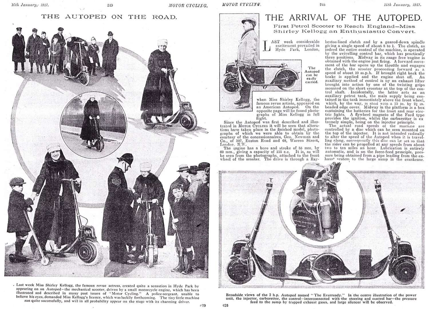 Some of the publicity achieved by the Eveready Autoped in Great Britain via the leading motorcycle enthusiast magazine.