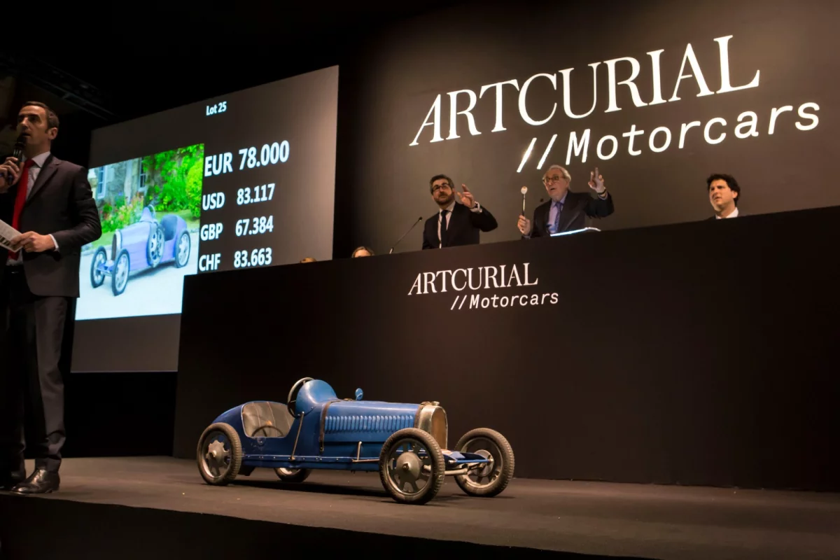 This Bugatti Baby sold in Paris on 10 February 2017 for $99,000. 12 of the 15 most valuable scale cars ever sold at auction are Bugatti Baby electric Type 52s produced by the Molsheim factory in the late 1920s and early 1930s.