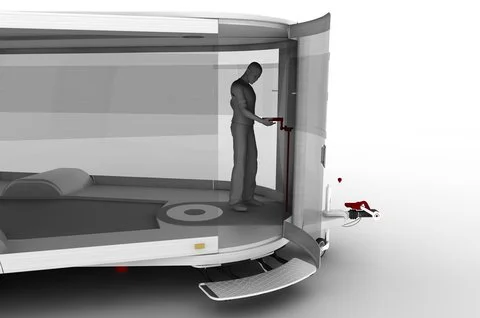 Odorico Pordenone expandable trailer by Jakub Novak - the "wings" that expand on both sides of the trailer are crank operated