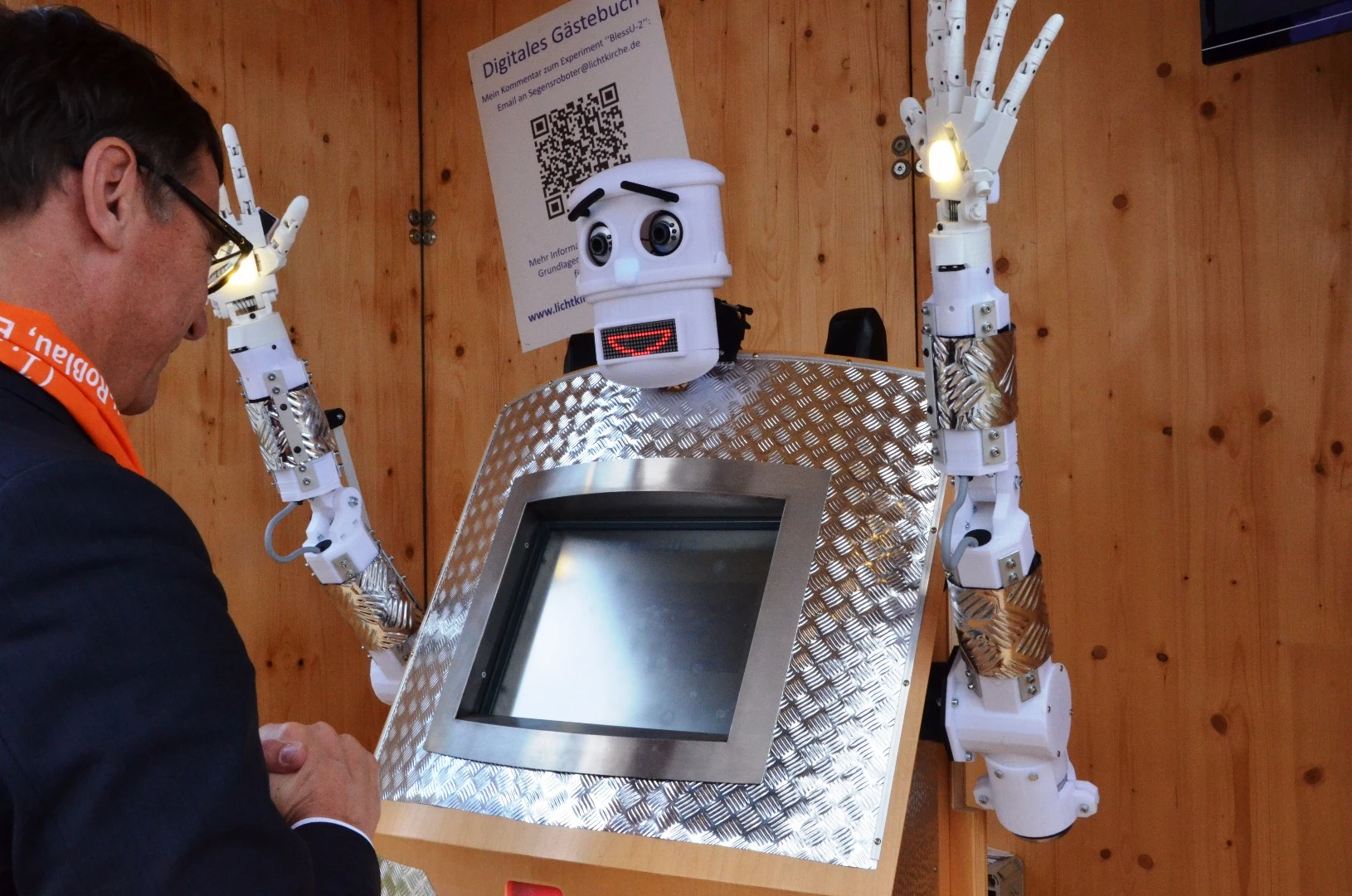 The BlessU-2 robot features two arms and a head