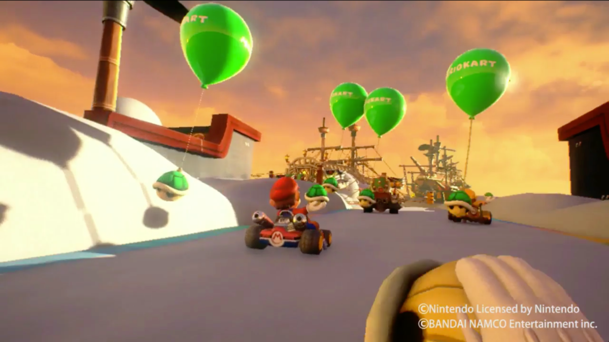 Players must reach out to grab items suspended by balloons