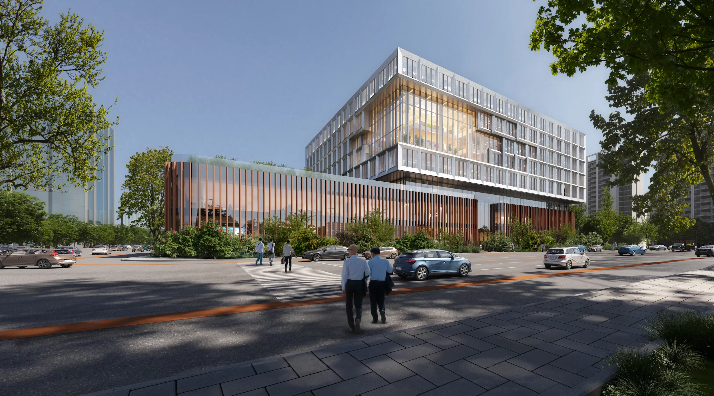 The Shanghai World Laureates Association Artificial Intelligence Lab will be split into two main parts: a lower area envisioned as a computer's motherboard and an upper box conceived as a CPU