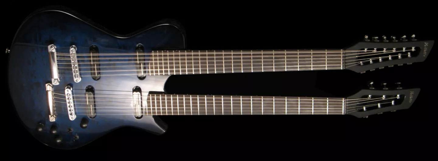 When strumming or picking on the 12-string, the player's hand doesn't come into contact with the other neck's strings but should move around in the air above it