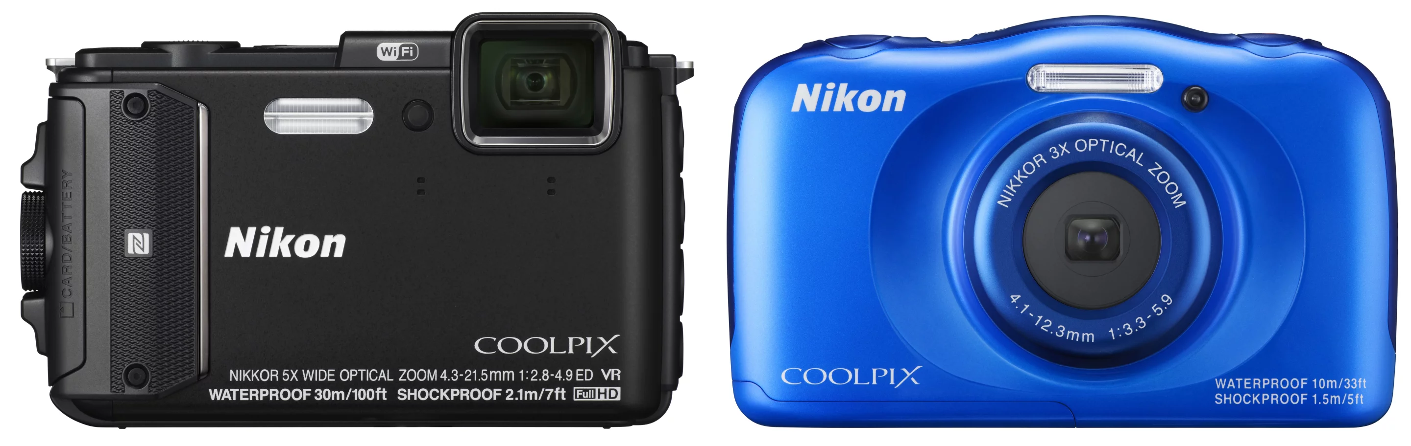 Nikon Coolpix AW130 (left) and the Nikon Coolpix S33 (right)