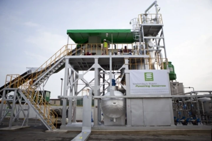 The Envion Oil Generator, a new technology that converts plastic waste into oil, at the Montgomery County Waste Transfer Station