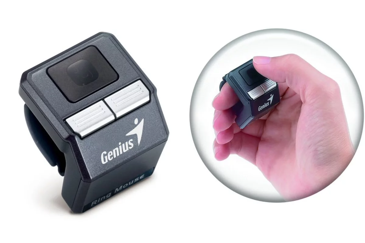 Genius has released a wireless ring mouse with 1000 dpi thumb-controlled sensor for scrolling and pointing, and two click buttons.