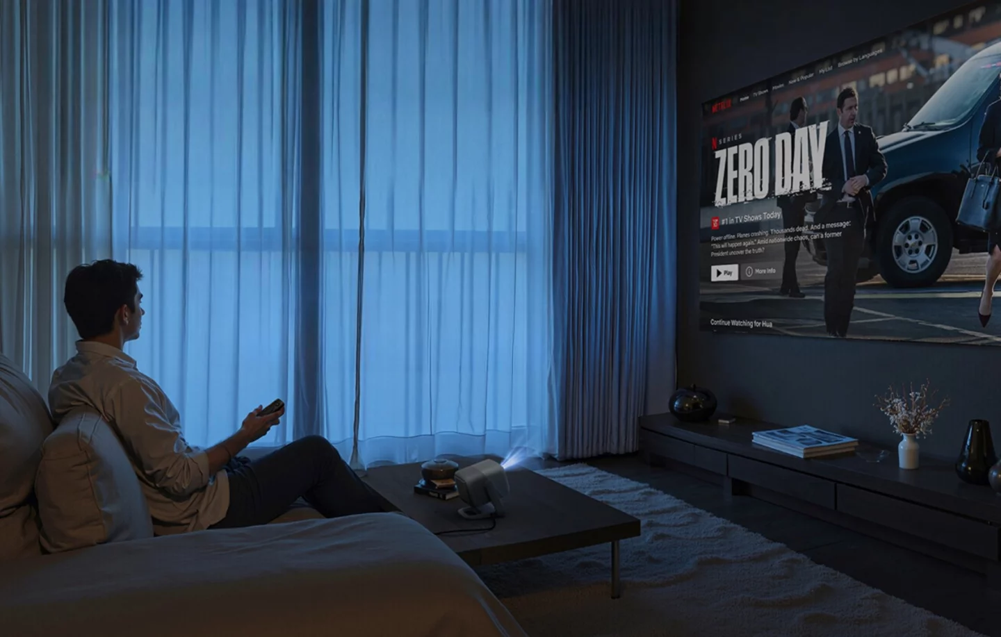 The N1S 4K tri-laser projector is powered by Google TV, including native Netflix