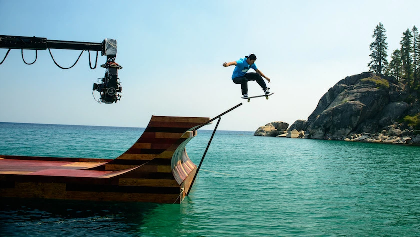 Burnquist finished off the shoot with a massive air jump over the ramp and into the lake