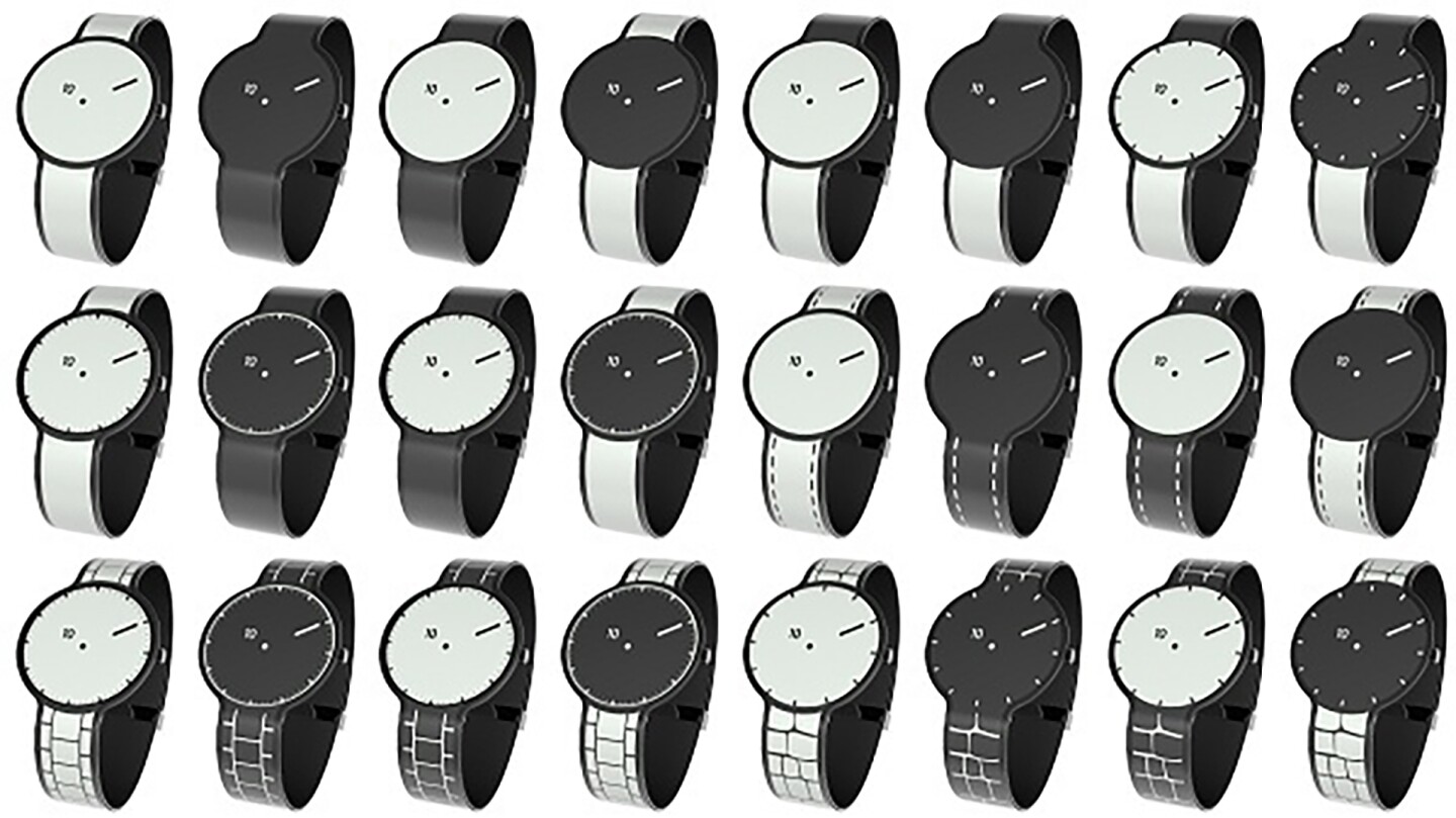 The FES Watch will ship with 24 designs which you can switch between by pressing the physical button on the side of the device