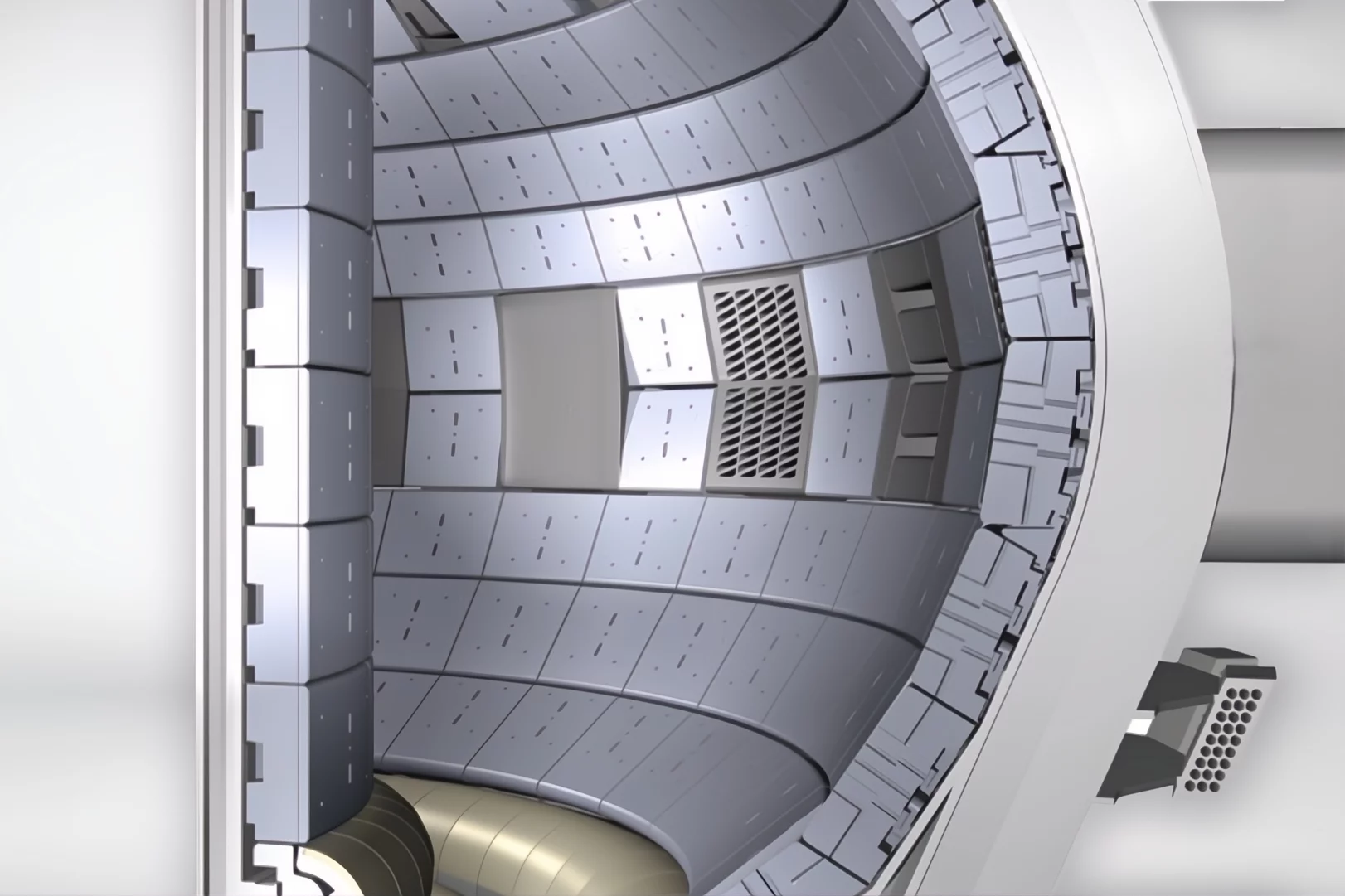 A cross section of the ITER tokamak showing the interior walls lined with tungsten