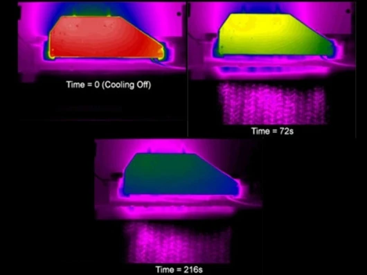 The EHD system in action, with a plume of air carrying heat away after the EHD system is turned onImage credit: Tessera