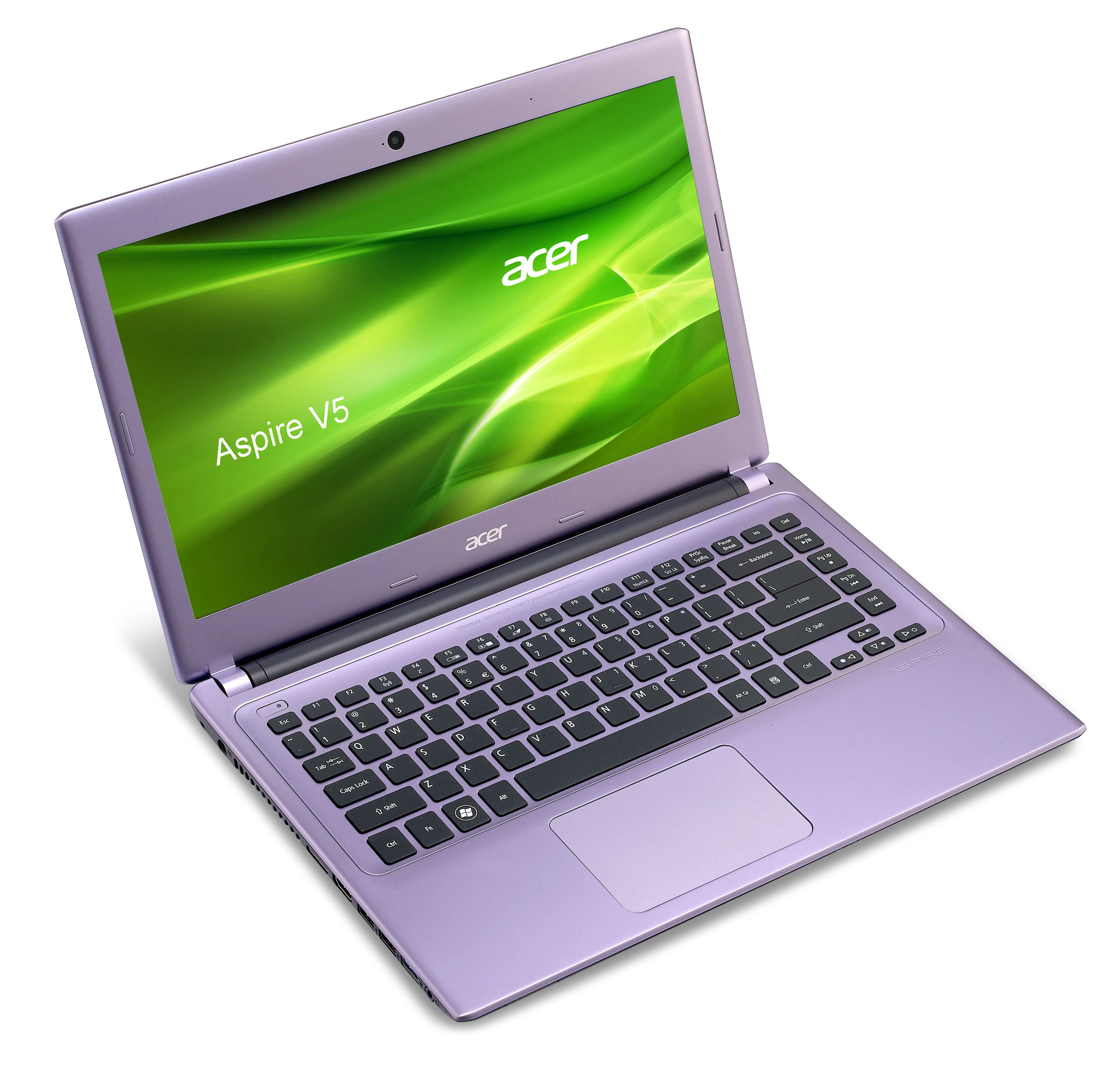 The Windows 8 Aspire V5 in purple from the side