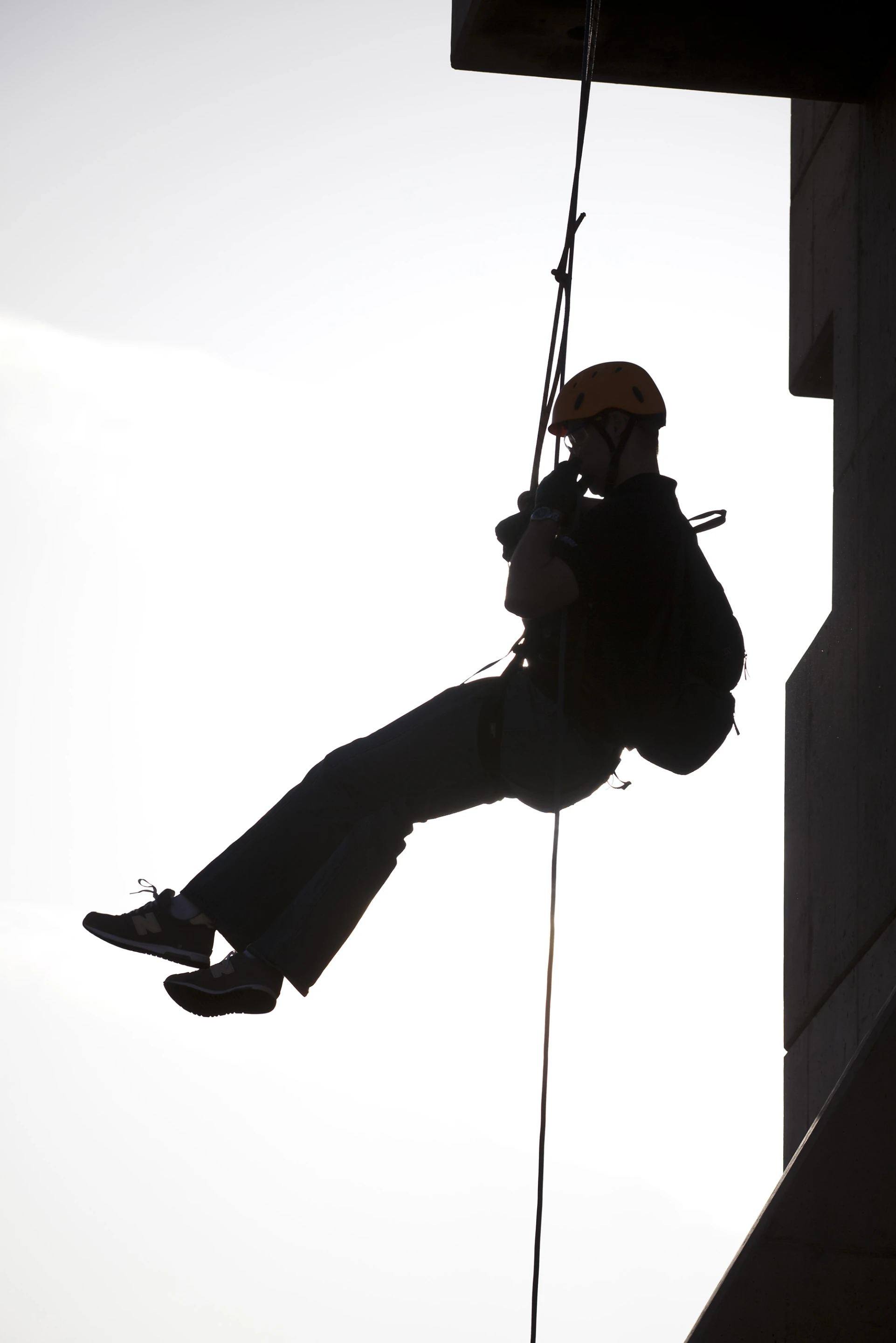 Engineering student Dave Monk gets pulled through the air by the winch device