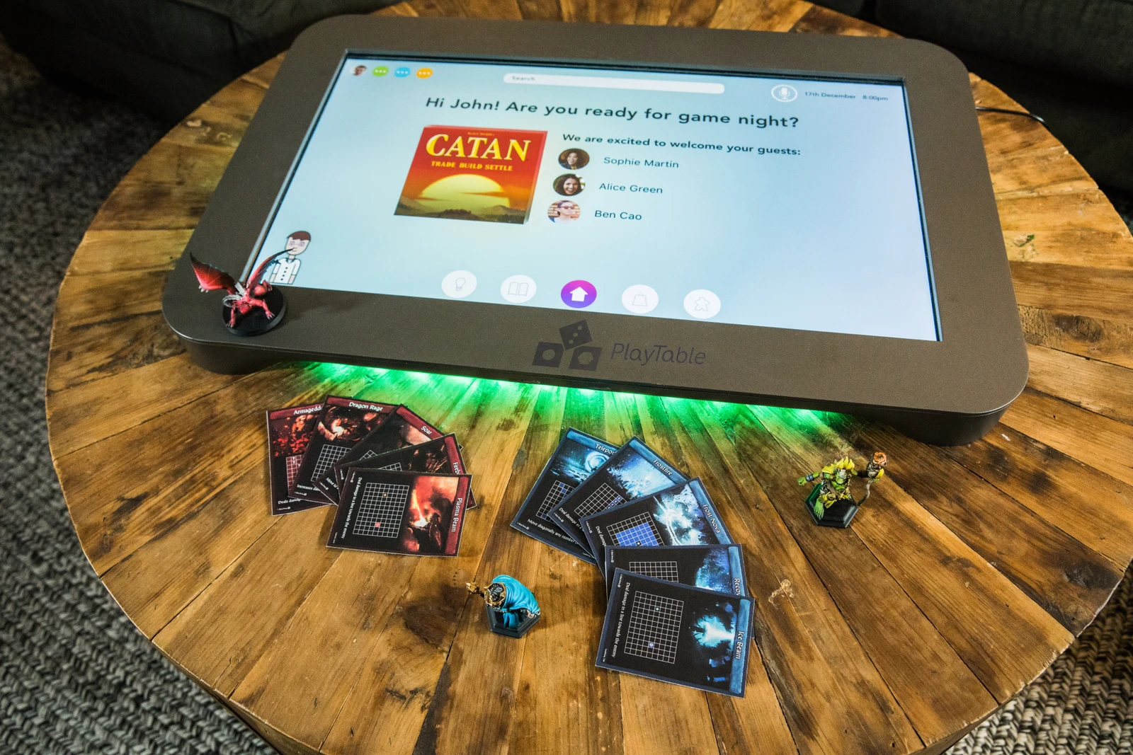Confirmed PlayTable games include tabletop classics like Settlers of Catan, Codenames, Ticket to Ride, and Texas Hold ‘Em Poker