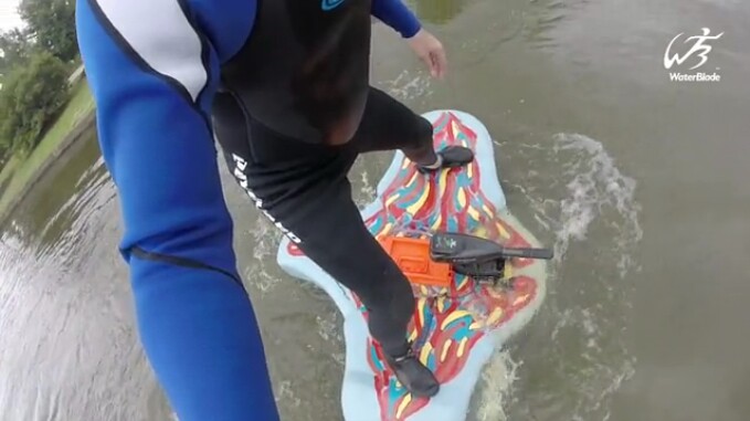The gun-like gizmo on the WaterBlade's deck is actually used to start and stop the motor, plus it allows users to switch between five forward speeds and two in reverse