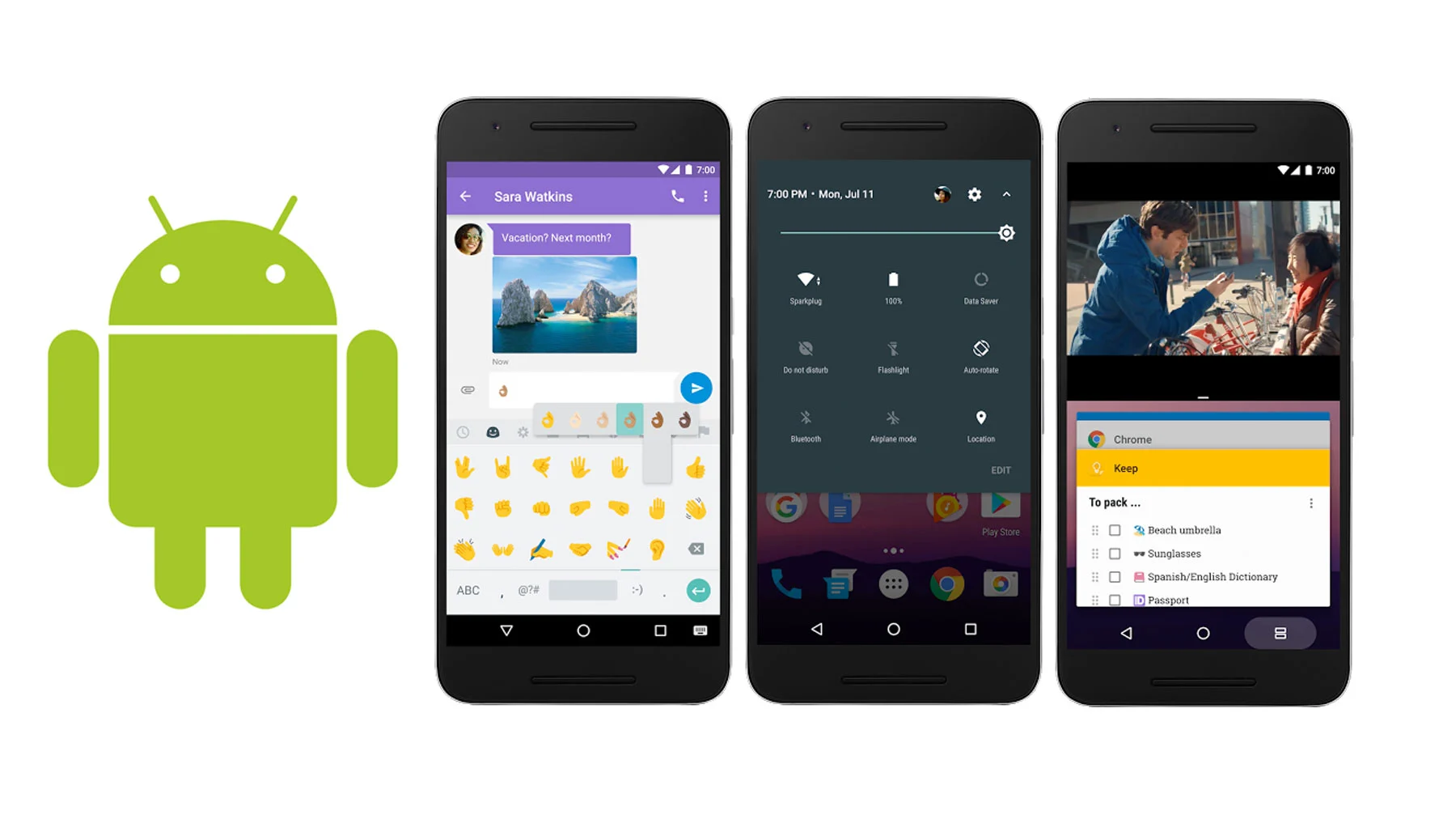 Android 7.0 Nougat updates: more emojis, quick control access, split-screen app viewing