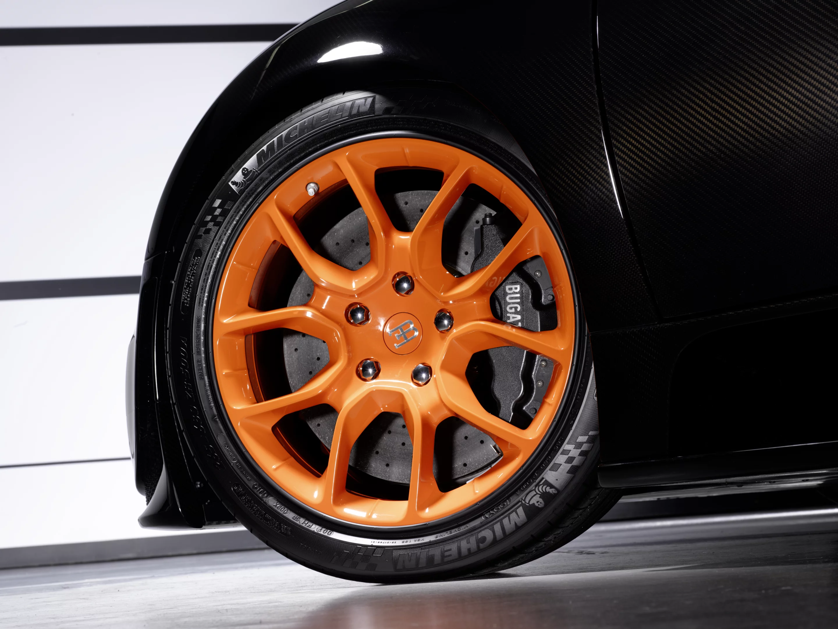 The World Record Car has an orange-on-black look