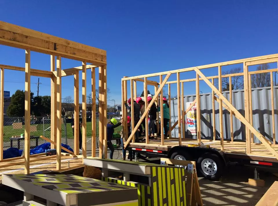 The tiny house was brought into being by REALM Charter High School students working under the stewardship of architects and builders