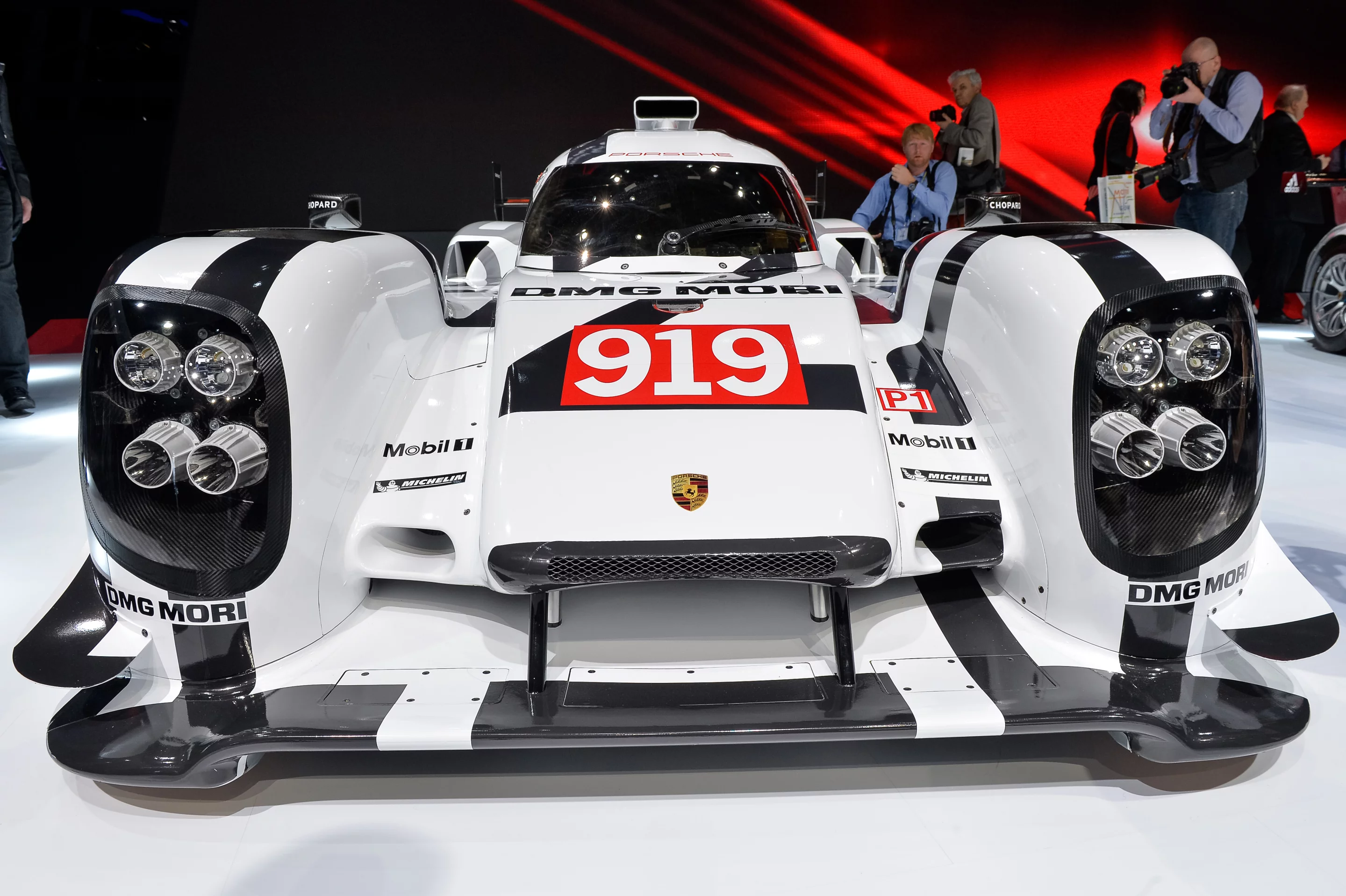 The Porsche 919 Hybrid at its launch at the Geneva Motor Show