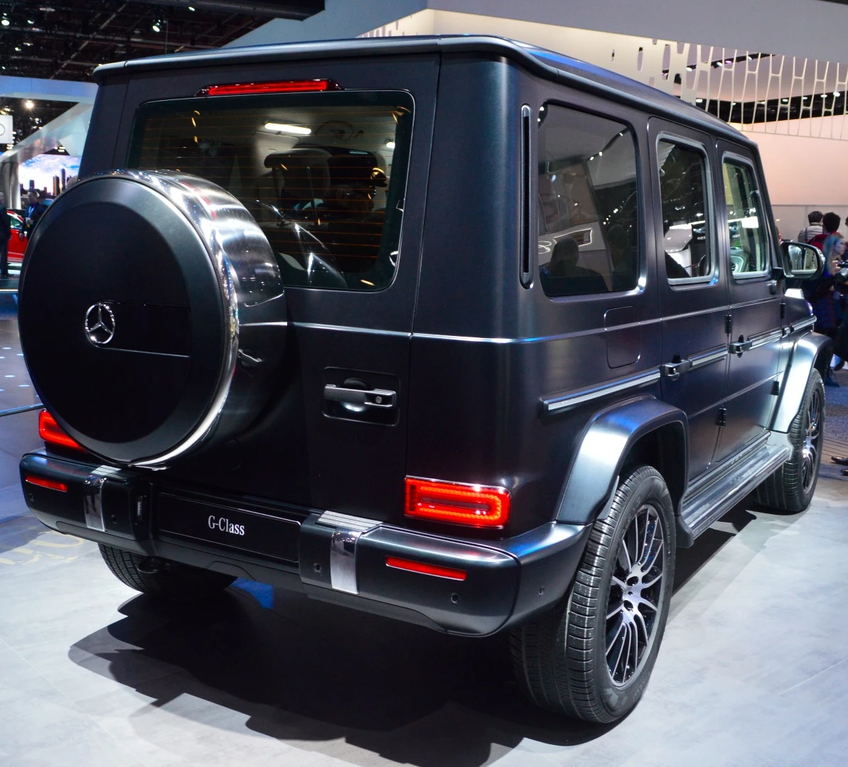 The new G-Class on display at Detroit NAIAS: still carries the signature external spare tire