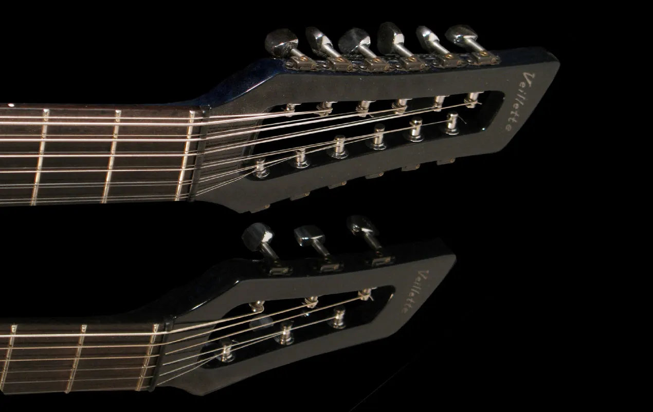 The open center of the headpieces gives them a unique and striking look, and reduces weight by using minimal wood to support the Gotoh "Stealth" tuners