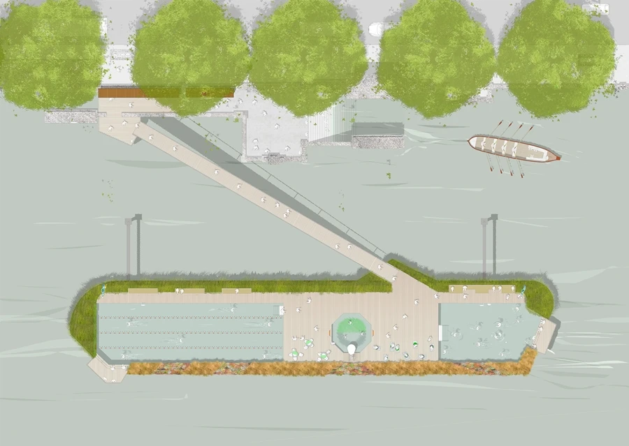 Temple Stairs, between HMS President and HQS Wellington, is seen as the ideal site for a river swimming pool at present