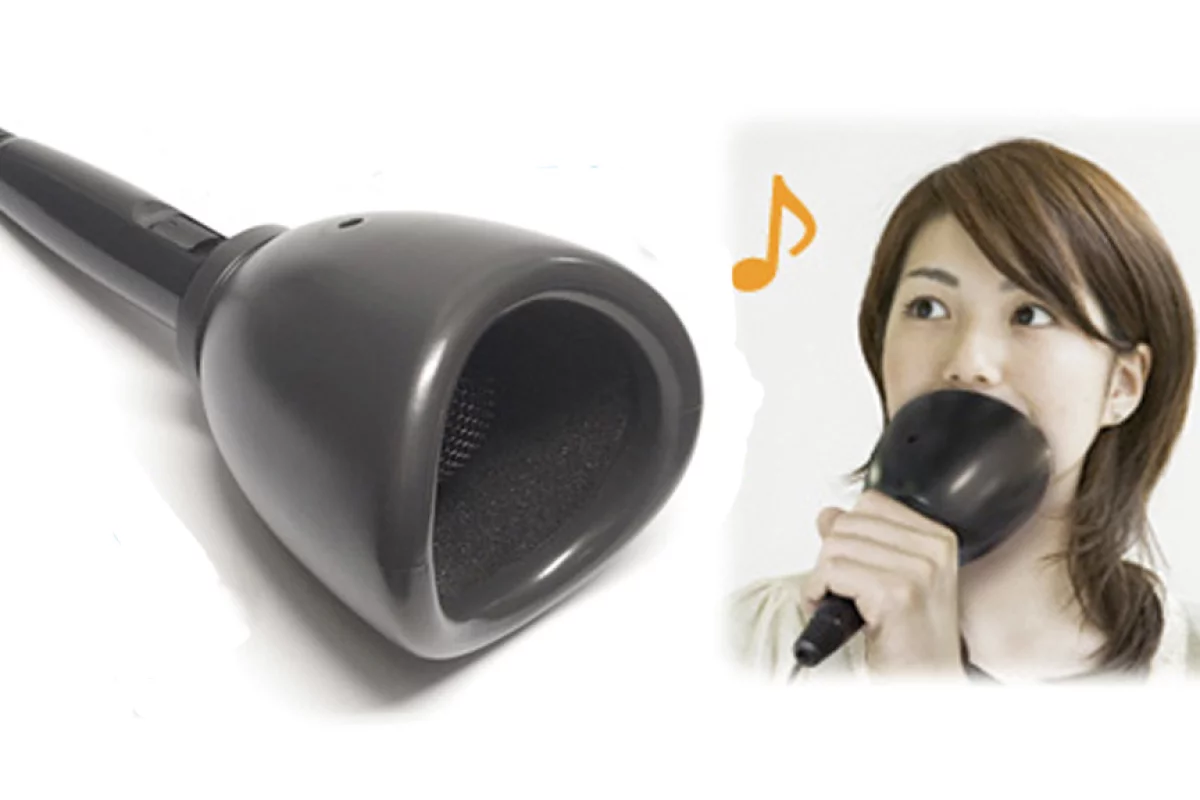 The USB Karaoke Mute-Mic acts like a cone-of-silence with its soundproofing cup around the head of the microphone