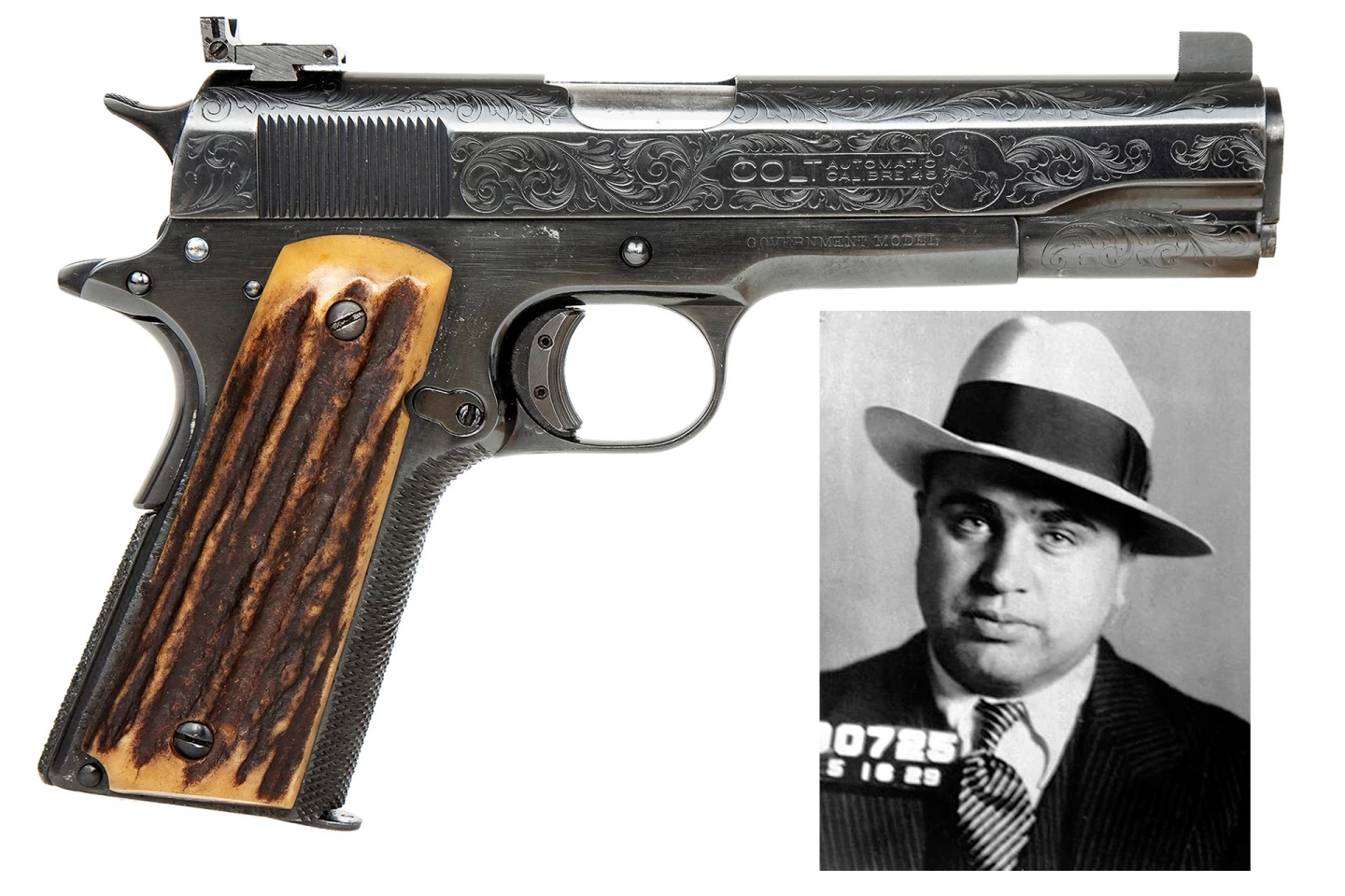 Notorious Chicago Prohibition-era gangster Al Capone once referred to this Colt Model 1911 .45 as his “sweetheart”. it was his preferred personal protection weapon for a considerable period of time prior to his going to jail. The gun sold for $1,040,600 at Witherell's on 8 October 2021