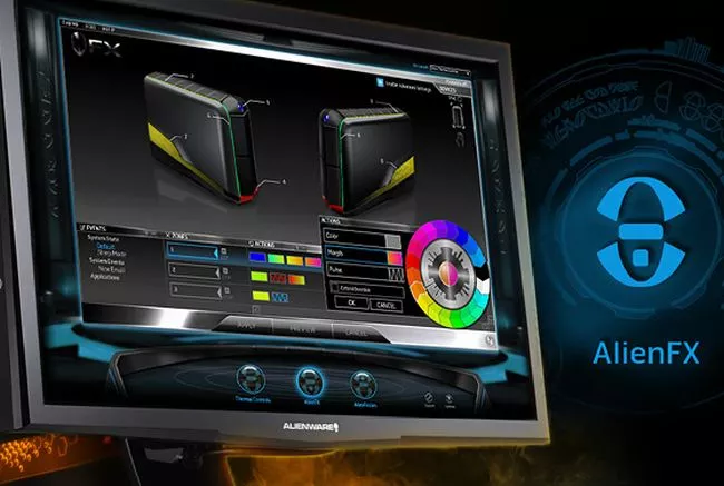 Alienware Aurora features user-customizable outer lighting composed of eight different "alien effect" zones around the chassis