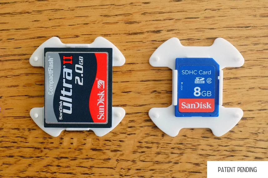 The two inserts for the Snapper Cap hold either a SD or Compact Flash memory card