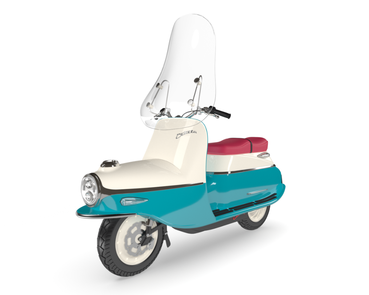 The optional screen of the Čezeta Type 506 has been specifically designed by a Slovakian company to mimic the original 1950's part