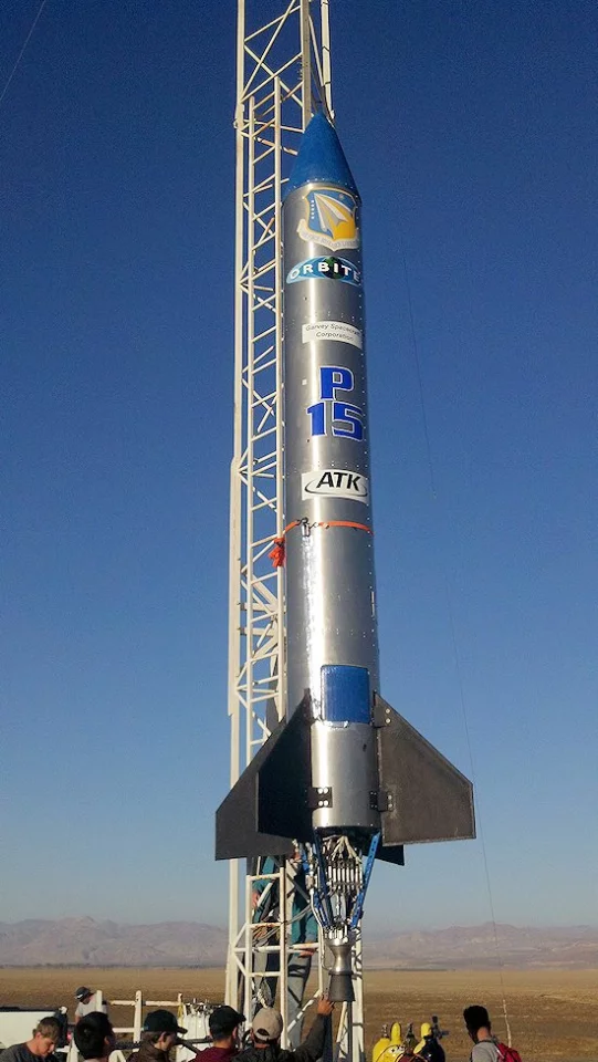 The Garvey Prospector P-15 on the launch rail prior to launch
