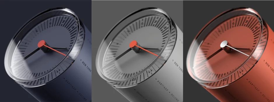 The pocket-sized World Clock measures 85 mm (3.3 in) in diameter and weighs 144 g (5 oz)