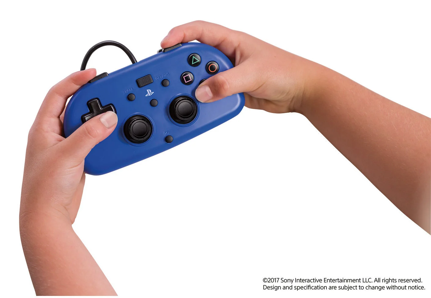 The Mini Wired Gamepad has a flat form factor that was designed to fit into small hands
