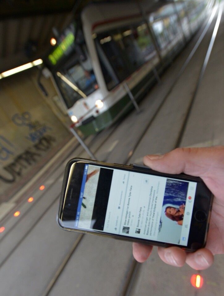 When a tram is approaching, the light strips flash red, so that pedestrians paying more attention to their smartphones than the road are alerted