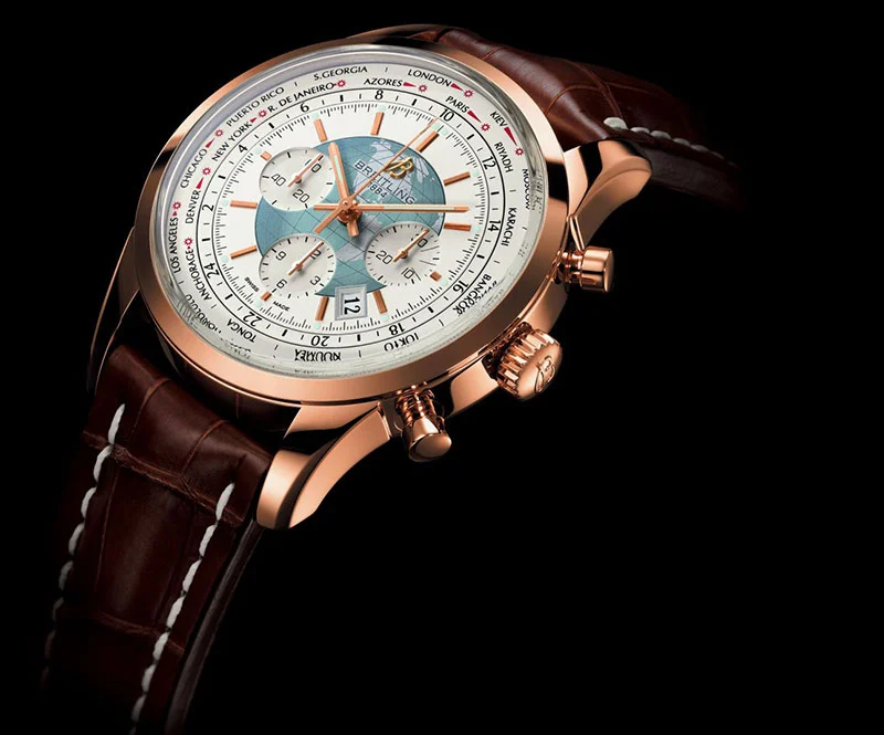Breitling Transocean Chronograph Unitime - 46 mm diameter. Rose gold